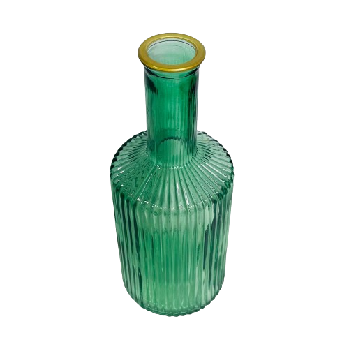 אגרטל זכוכית ירוק בקבוק פס זהב